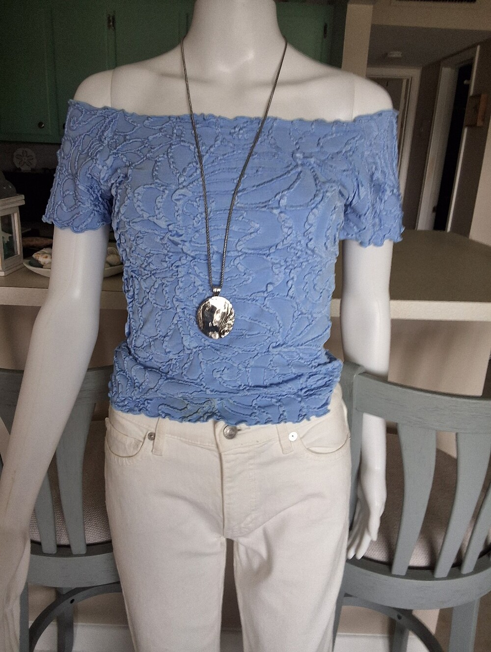 Chico's Long Silver/Gold Pendant Necklace Reversable Adjustable - NWOT